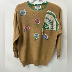 Women’s Sweater Size Small embroidered Beaded Lacy After Noon By Shell Kepler
